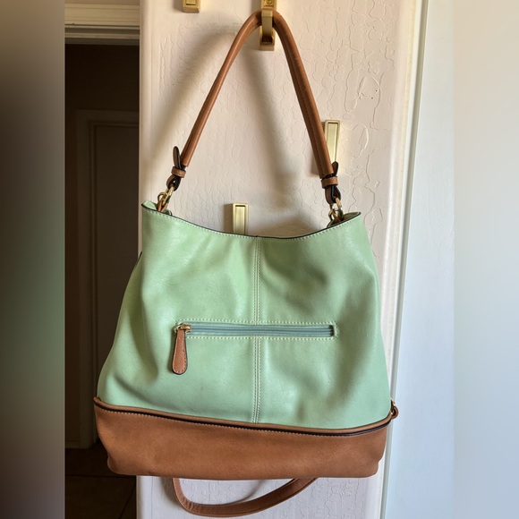Simply Noelle Green and Brown Leather Shoulder Bag with Gold Hardware - Picture 4 of 5